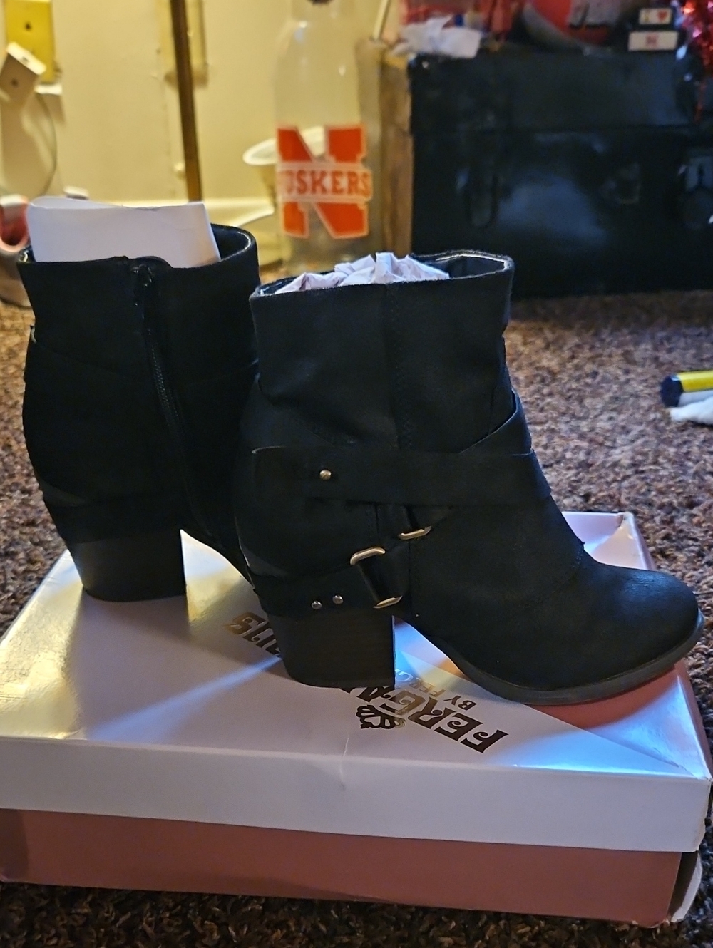 Women’s Black Ankle Booties with Buckle Detail - Picture 3 of 4